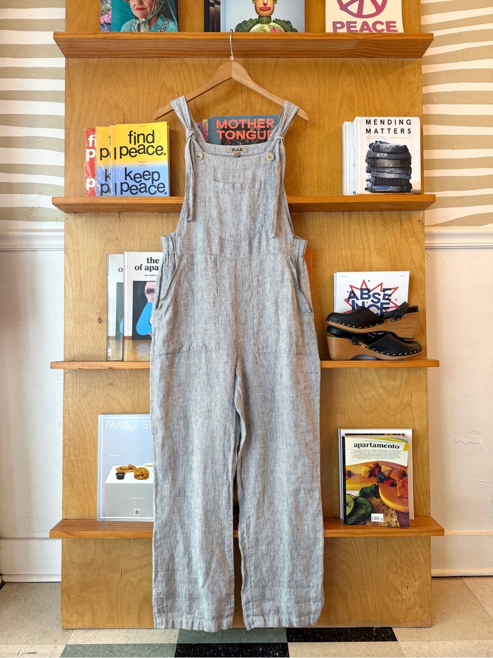 FLAX gray railroad stripe overalls size P
